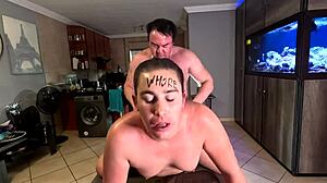 bbw gets bent over for rough creampie after sloppy blowjob and tit slap