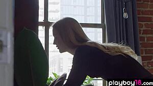 Emma Starletto strips naked then fingers her juicy teen pussy in lingerie