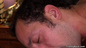 hey check out this shemale ladyboy in red stockings dominating crossdressing guy with hardcore anal assfucking