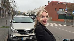 i spot czech blonde on street flash her ass then fuck pussy hard in public car