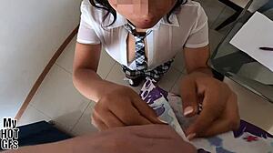 Curvy latina teen begs help homework for wild fuck