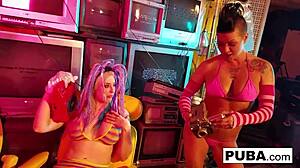 Jezebelle and Leya Dive into Passionate Lesbian Pussy Licking and Tit Sucking