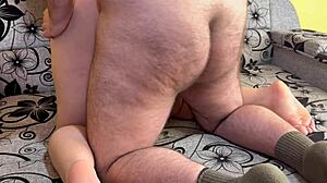 Two fat old perverts doggystyle bang cheating milf wife's pussy to creampie her pregnant