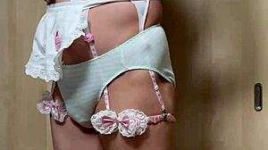 Cute Japanese maid sniffs panties in office toilet