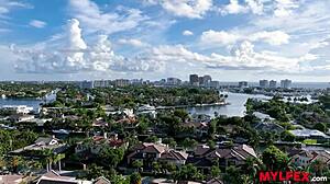 Oriental maid deepthroats masters' cocks while folding clothes in jav interracial threesome