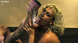 hey wanna join this blonde goddess bound in pantyhose for foot worship choking session 😈👠