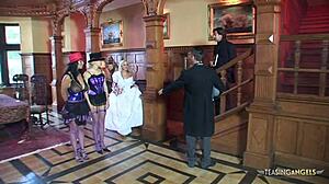 Slutty milfs crave multiple hard cocks group pounding now