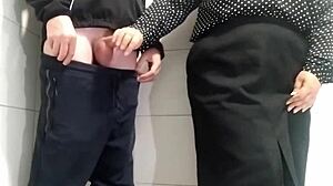 ever jerked off by gorgeous milf in public toilet like this?