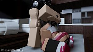 Cheerleader bends over cafe counter for late night creampie fuck