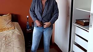 mature latina milf fingers hairy pussy and big ass while watching cuckold cumshots up close