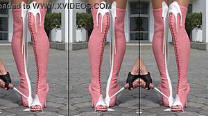 high heels boots legs feet covered in messy outdoor cumshot