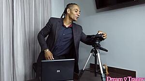 gorgeous blonde shemale bella salvatore pumped full of cum after anal creampie and blowjob