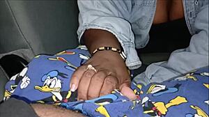 curly haired curvy babe slurps huge cock handjobs blowjob POV truck ride