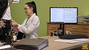 sexy glasses teen bent over doggystyle fucked after interview for cash music gear