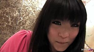 curvy japanese teen's huge saggy tits tease suck and cum in jav interview