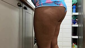 brazilian teen tidies house flashing big ass in shorts