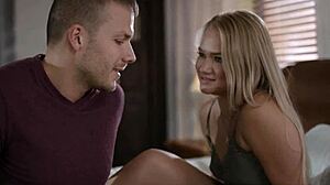 Petite blonde stepsis spreads legs for stepbro's hard fucking fingering and deepthroat blowjob