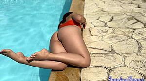 Sexy latina bikini pool tease sucks cock rides home 69