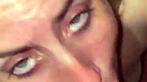 Goddess girlfriend's sloppy deepthroat interracial blowjob ends in facial cum