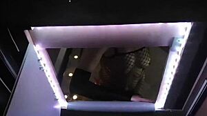 skinny tattoo milf dominates small cock with first gloryhole footjob cumshot