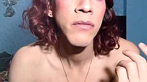 Realfemboy struts in lingerie teasing shaved cock during solo crossdressing update