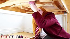 victoria greene kneels sucks cock and milks uniform cum drench at gloryhole table