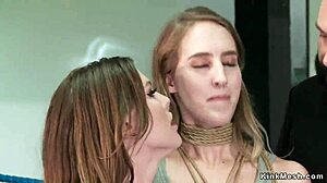 bound brunette slut takes rough pounding amid gym ropes craving public humiliation
