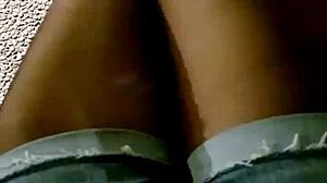 taiwanese shemale strokes legs in stockings outdoors and cums hard