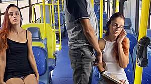 College girl 😩 gets fucked by stranger on public bus skirt up pov