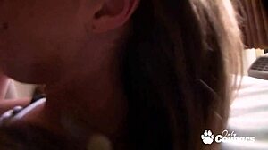 Mia Gold's shaved pussy banged hard in homemade hotel room group cumshot facial orgy