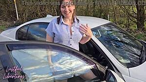 Hairy mature milf wife swallows my cum gratefully after outdoor car pov blowjob