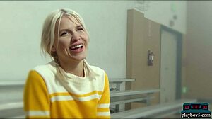 Petite blonde milf cheerleader Lennon Elizabeth strips courtside?!