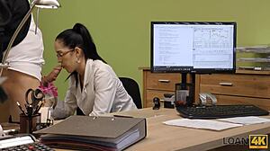 sexy glasses teen bent over doggystyle fucked after interview for cash music gear