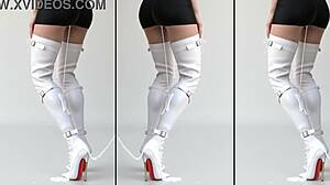 high heels boots legs feet covered in messy outdoor cumshot