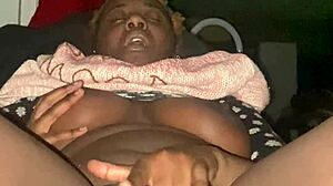 Ebony babe's creamy puffy nipples drip during solo big tits masturbation show