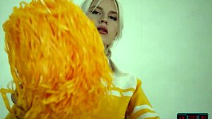 Petite blonde milf cheerleader Lennon Elizabeth strips courtside?!