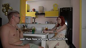 Redhead stepmom arrives for visit! Bent over cowgirl pounding cums everywhere rough doggystyle ride