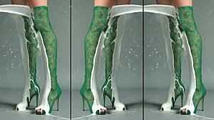 high heels boots legs feet covered in messy outdoor cumshot