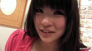 curvy japanese teen's huge saggy tits tease suck and cum in jav interview