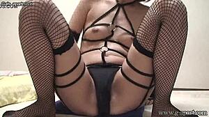 voyeur japanese hikaru konno strips fishnet lingerie
