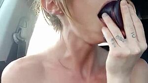 big tits flashing nude in public car outdoor thrill