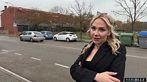 i spot czech blonde on street flash her ass then fuck pussy hard in public car