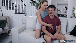 Lusty blonde teen Anna Claire Clouds sucks cock then pounded doggystyle by Robby Apples