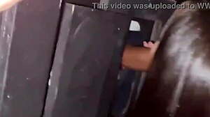 curious milf sneaks to gloryhole for stranger cock sucking