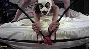 Petite milf wife bound screaming orgasms tied on bed from master's rough pussy pounding