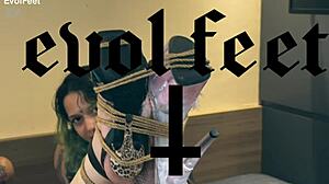 hey wanna join this blonde goddess bound in pantyhose for foot worship choking session 😈👠