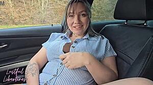 Hairy mature milf wife swallows my cum gratefully after outdoor car pov blowjob