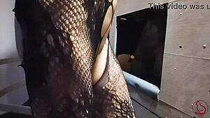 skinny tattoo milf dominates small cock with first gloryhole footjob cumshot