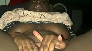Ebony babe's creamy puffy nipples drip during solo big tits masturbation show