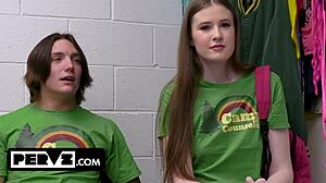 shoplifter counselor rips clothes offers shaved pussy gangbang ride to escape jail!